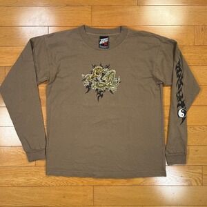 VTG Top Heavy XL Brown Dragon Lion Tribal Long Sleeve T-Shirt 2002 Y2K Grunge
